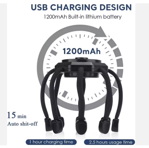 8 Heads Finger Vibrating Octopus Electric Scalp Head Massager Rechargeable Smart Vibration Spider Head Massage Tool - Image 5