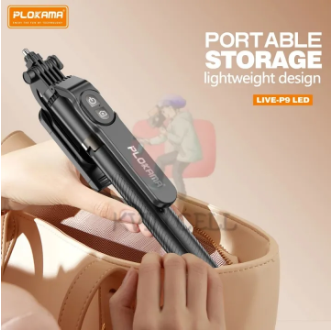 Plokama Live P9 Live Broadcast LIVE-P91700MM (6 Feet) Live Broadcasting Selfie Stand With Rechargeable Selfie P9 Bluetooth 4 in 1 Tripod LED Remote Control Tripod 1700mm Selfie Stick Tripod Bluetooth