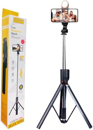 Plokama Live P9 Live Broadcast LIVE-P91700MM (6 Feet) Live Broadcasting Selfie Stand With Rechargeable Selfie P9 Bluetooth 4 in 1 Tripod LED Remote Control Tripod 1700mm Selfie Stick Tripod Bluetooth - Image 2