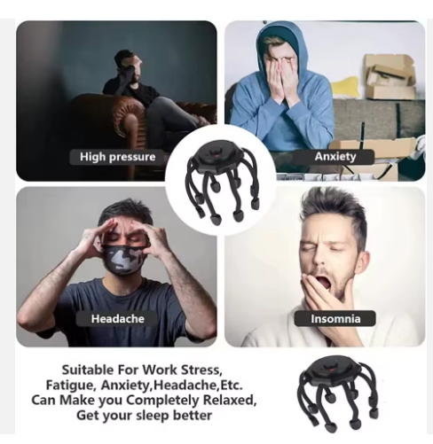 8 Heads Finger Vibrating Octopus Electric Scalp Head Massager Rechargeable Smart Vibration Spider Head Massage Tool - Image 2