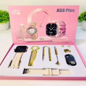 A58 Plus Smart Watch with Elegant Jewelry 8-in-1 Gift Set for Women
