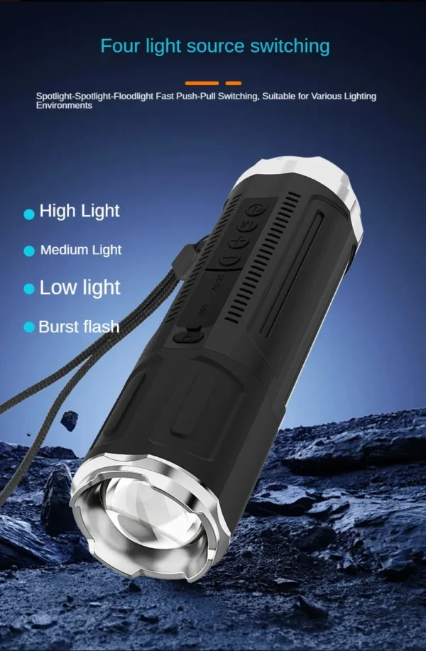 hTBOpxCaQHjnRYVgJXTPAgpwFb455pNJ9I6CWj0n Portable Bluetooth Speaker With Zoomable Flashlight - 4 Dimming Modes FM Radio Long Lasting Life