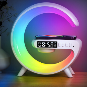 Smart Table Lamp with Wireless Charger, App Control,Sunrise WakeUp Light, RGB Lamp, Clock, Alarm, Mini Bluetooth Speaker, Dimmable Night Light Lamp Alarm Clock G63