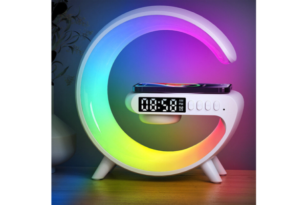 wjo0y6sU2EPwyd0Mb58x8fqBtNBSfuTsU7Q3SMQB Smart Table Lamp with Wireless Charger, App Control,Sunrise WakeUp Light, RGB Lamp, Clock, Alarm, Mini Bluetooth Speaker, Dimmable Night Light Lamp Alarm Clock G63