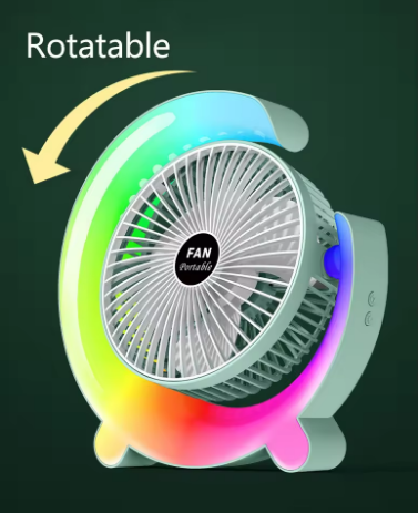 Portable USB Rechargeable Mini Desktop/Table Fan - Rainbow LED Quiet Cooling Fan for Home Office Travel & Indoor Outdoor Use - Image 2