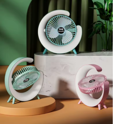 Portable USB Rechargeable Mini Desktop/Table Fan – Rainbow LED Quiet Cooling Fan for Home Office Travel & Indoor Outdoor Use