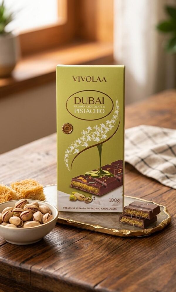 VIVOLAA Dubai Kunafa Chocolate & Pistachio – 100g