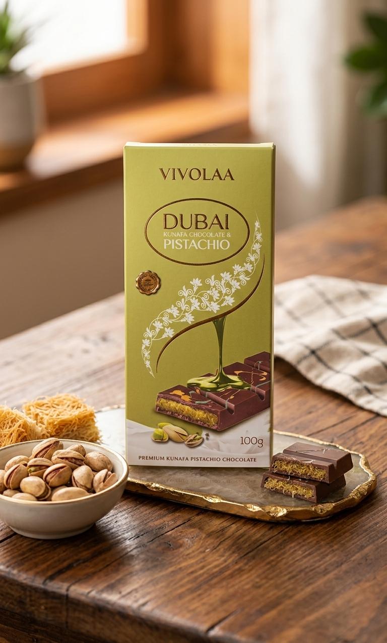 VIVOLAA Dubai Kunafa Chocolate & Pistachio – 100g