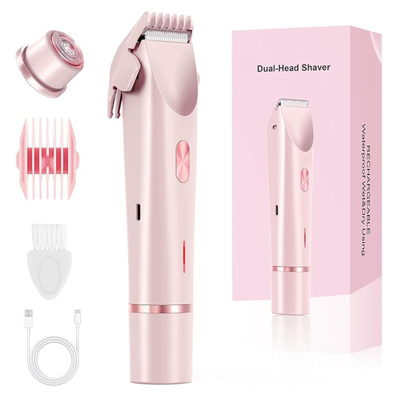 Waterproof Rechargeable Women's Electric Hair Remover Dual-Head Full-Body Shaver Wet/Dry Compatible Washable ABS Material