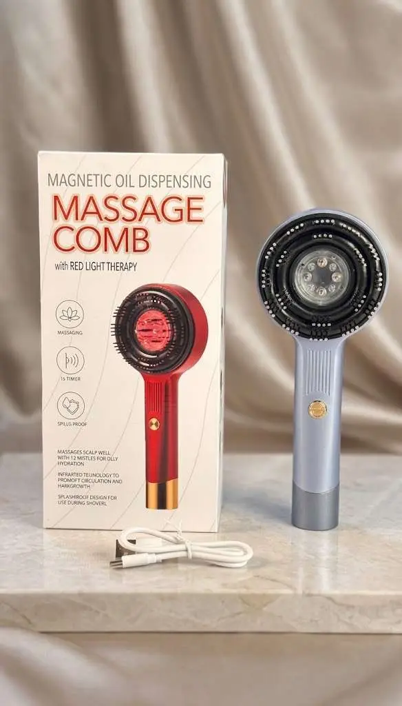 Magnetic Oil Dispensing Scalp (1) Magnetic Oil Dispensing Scalp Massage Comb with Red Light Therapy – XC-901