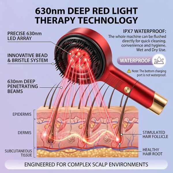 Magnetic Oil Dispensing Scalp (3) Magnetic Oil Dispensing Scalp Massage Comb with Red Light Therapy – XC-901