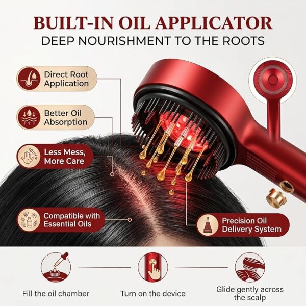 Magnetic Oil Dispensing Scalp (5) Magnetic Oil Dispensing Scalp Massage Comb with Red Light Therapy – XC-901